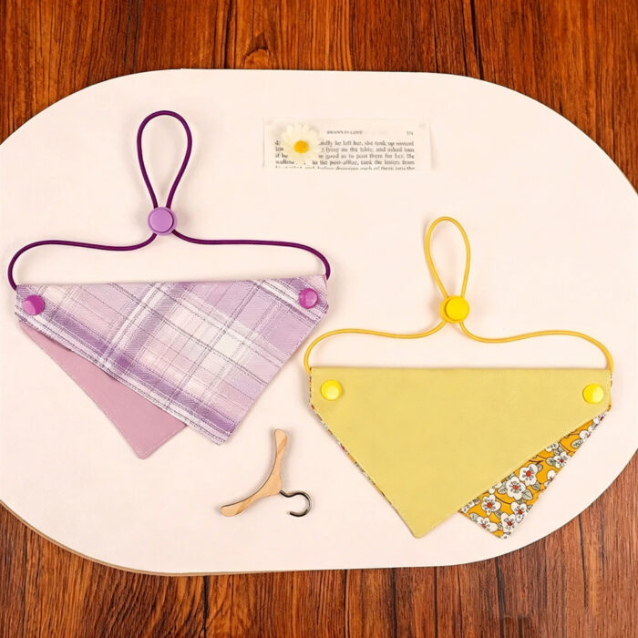 Purple Plaid Reversible Pet Bandana with Elastic Strap
