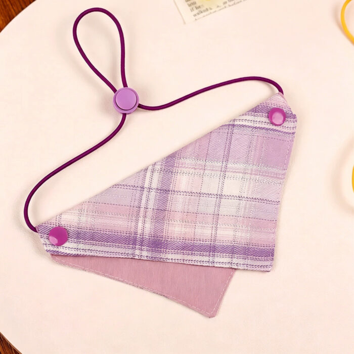 Purple Plaid Reversible Pet Bandana with Elastic Strap